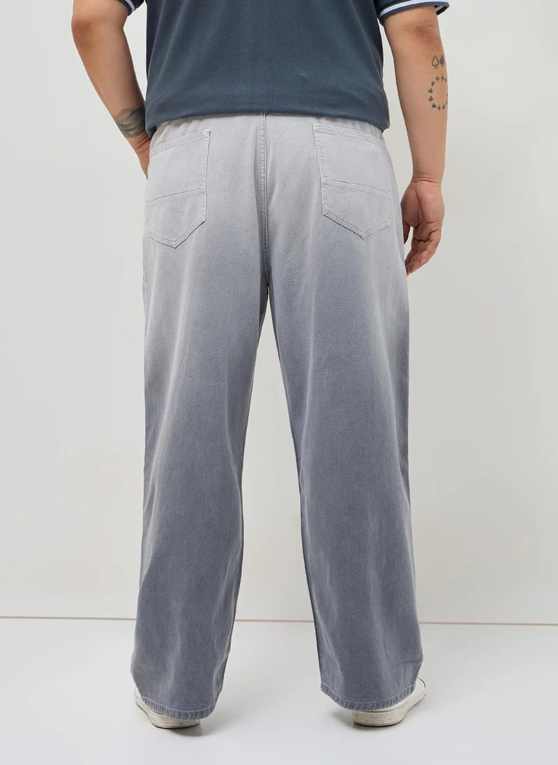Urbano Fashion  Urbano Plus Men's Light Grey Loose Baggy Fit Heavy Washed Faded Denim Jeans Non-Stretchable for Men | Best Price UAE